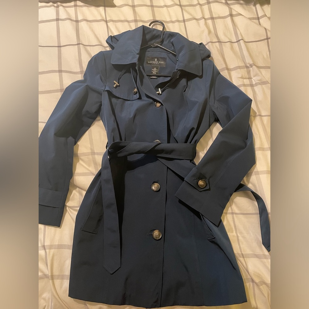 London Fog raincoat, size small, navy blue